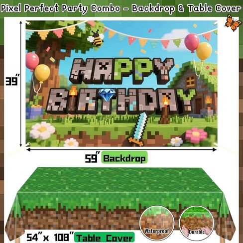 Pixel Game Birthday Party Decorations for Boys, Green Black Balloon Garland Kit with Backdrop, Tablecloth, Foil Stars & TNT Print Balloons, Fringe Curtain, Birthday Party decor Set in Saudi Arabia