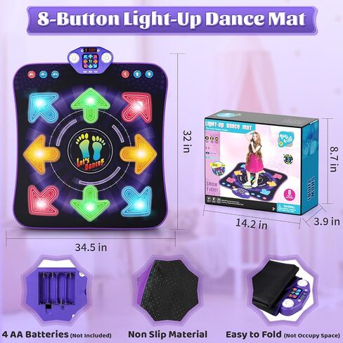 Dance Mat Toys for 3-12 Year Old Kids, Kids Dance Mat with Light-up 8-Button Wireless Bluetooth, Dance Pad Toy with 5 Game Modes, Christmas Birthday Toys Gifts for 3 4 5 6 7 8 9 10+ Year Old Girls in Saudi Arabia