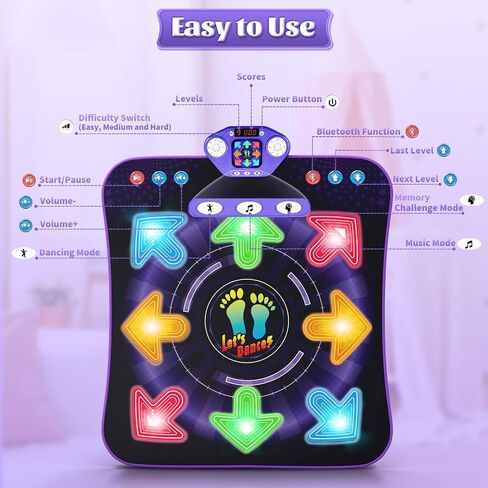 Dance Mat Toys for 3-12 Year Old Kids, Kids Dance Mat with Light-up 8-Button Wireless Bluetooth, Dance Pad Toy with 5 Game Modes, Christmas Birthday Toys Gifts for 3 4 5 6 7 8 9 10+ Year Old Girls in Saudi Arabia