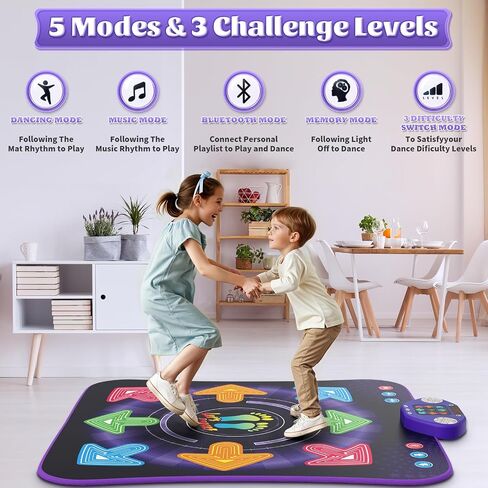 Dance Mat Toys for 3-12 Year Old Kids, Kids Dance Mat with Light-up 8-Button Wireless Bluetooth, Dance Pad Toy with 5 Game Modes, Christmas Birthday Toys Gifts for 3 4 5 6 7 8 9 10+ Year Old Girls in Saudi Arabia