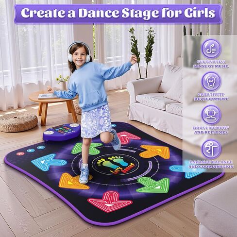 Dance Mat Toys for 3-12 Year Old Kids, Kids Dance Mat with Light-up 8-Button Wireless Bluetooth, Dance Pad Toy with 5 Game Modes, Christmas Birthday Toys Gifts for 3 4 5 6 7 8 9 10+ Year Old Girls in Saudi Arabia
