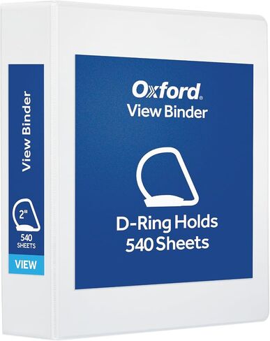 Oxford 2 Inch 3 Ring Binder, D-Ring View with XtraLife Hinge, Non-Stick PVC-Free, White, 540-Sheet Capacity, Single Binder (1017674) in Saudi Arabia