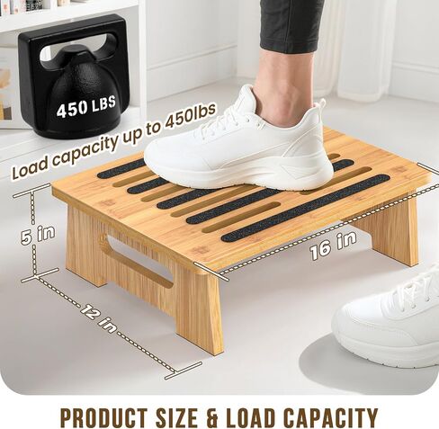 One Step Stool for Adults Seniors and Kids with Non-Slip Surface, Natural Bamboo Stepping Stools for High Bed, Bathroom and Kitchen, Hold Up to 450 LBS, Lightweight, Waterproof, Easy to Install in Saudi Arabia