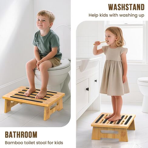 One Step Stool for Adults Seniors and Kids with Non-Slip Surface, Natural Bamboo Stepping Stools for High Bed, Bathroom and Kitchen, Hold Up to 450 LBS, Lightweight, Waterproof, Easy to Install in Saudi Arabia