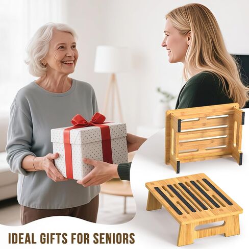 One Step Stool for Adults Seniors and Kids with Non-Slip Surface, Natural Bamboo Stepping Stools for High Bed, Bathroom and Kitchen, Hold Up to 450 LBS, Lightweight, Waterproof, Easy to Install in Saudi Arabia