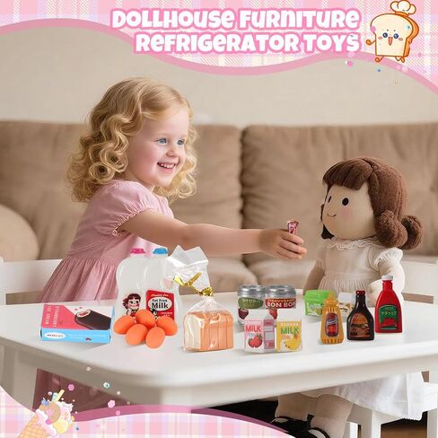 لعبة الثلاجة الصغيرة ، املأ الثلاجة بالآيس كريم والعصير وأكثر من 40 ألعاب طعام صغيرة لإكسسوارات دمية ومسلسلات المطبخ. ثلاجة واقعية تلعب هدية للأطفال. in Kuwait