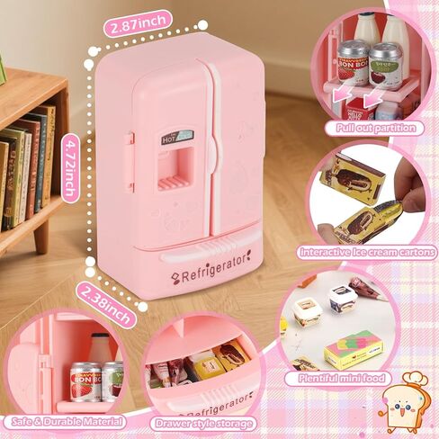 لعبة الثلاجة الصغيرة ، املأ الثلاجة بالآيس كريم والعصير وأكثر من 40 ألعاب طعام صغيرة لإكسسوارات دمية ومسلسلات المطبخ. ثلاجة واقعية تلعب هدية للأطفال. in Kuwait