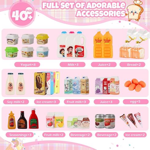 لعبة الثلاجة الصغيرة ، املأ الثلاجة بالآيس كريم والعصير وأكثر من 40 ألعاب طعام صغيرة لإكسسوارات دمية ومسلسلات المطبخ. ثلاجة واقعية تلعب هدية للأطفال. in Kuwait