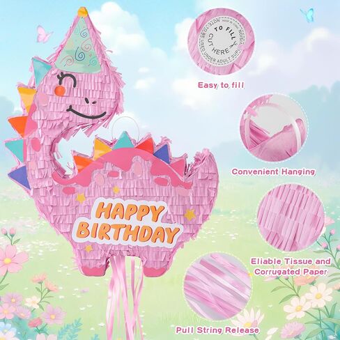 VinTS Dinosaur Piñata Large Kids Dino Piñata Birthday decorations with Blindfold Bat for Boys Girls Birthday Party Dinosaur Themed Party Game Activity Decor(16.5x13x3.15in) (Green) in Saudi Arabia