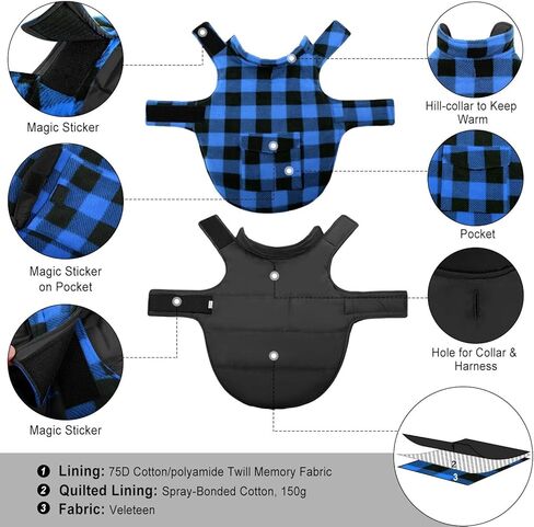 Dog Winter Coat, ASENKU Dog Fleece Jacket Plaid Reversible Dog Vest Waterproof Windproof Cold Weather Dog Clothes Pet Apparel for Small Medium Large Dogs Red XXL in Kuwait