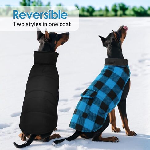 Dog Winter Coat, ASENKU Dog Fleece Jacket Plaid Reversible Dog Vest Waterproof Windproof Cold Weather Dog Clothes Pet Apparel for Small Medium Large Dogs Red XXL in Kuwait