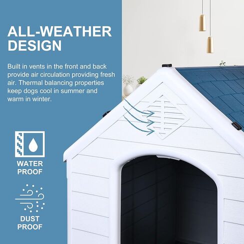 منزل الكلب البلاستيكي ، ملجأ جرو النقل المعزول ، بيوت الكلب القوي المقاوم للماء ، مع مرتفعة أرضية وفتحات الهواء ، تهوية للكلاب الصغيرة إلى الكبيرة الحجم (35 بوصة) in Kuwait
