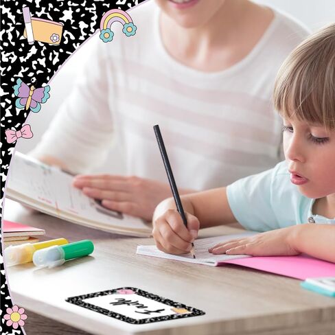 144 قطعة اسم المدرسة ملصقات العلامة الملصقات تكوين الفصول الدراسية للطلاب أبيض وأسود اسم ملصقات اسم الحدود العلامة 6 تصميمات لمكتب مدرسة الفصل 3.5 × 2.5 بوصة in Saudi Arabia