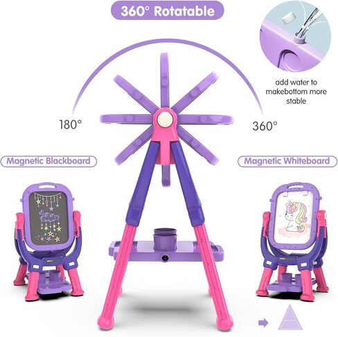 Easel for Kids, Adjustable Standing Rotatable Double Sided Toddlers Art Easel with Painting Accessories, Drawing Board Gift for Boys and Girls, Pink in Saudi Arabia