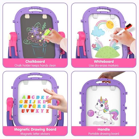 Easel for Kids, Adjustable Standing Rotatable Double Sided Toddlers Art Easel with Painting Accessories, Drawing Board Gift for Boys and Girls, Pink in Saudi Arabia