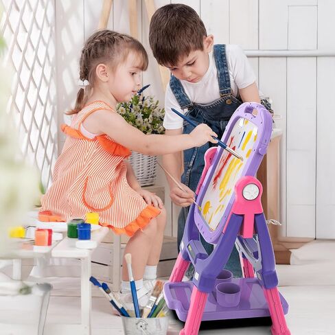 Easel for Kids, Adjustable Standing Rotatable Double Sided Toddlers Art Easel with Painting Accessories, Drawing Board Gift for Boys and Girls, Pink in Saudi Arabia