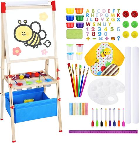 Art Easel for Kids: Wooden Right Leight Magnetic Magnetic Paintable Loving for Chiddlers 2-4،104+ اللوازم الفنية للبنين والبنات الذين تتراوح أعمارهم بين 4-8 إلى 2 و 2 لفائف ورائحة سعة التخزين in Saudi Arabia