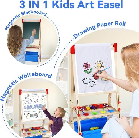 Art Easel for Kids: Wooden Right Leight Magnetic Magnetic Paintable Loving for Chiddlers 2-4،104+ اللوازم الفنية للبنين والبنات الذين تتراوح أعمارهم بين 4-8 إلى 2 و 2 لفائف ورائحة سعة التخزين in Saudi Arabia