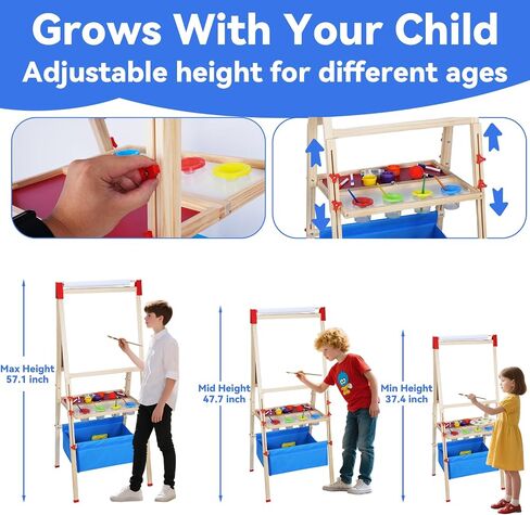 Art Easel for Kids: Wooden Right Leight Magnetic Magnetic Paintable Loving for Chiddlers 2-4،104+ اللوازم الفنية للبنين والبنات الذين تتراوح أعمارهم بين 4-8 إلى 2 و 2 لفائف ورائحة سعة التخزين in Saudi Arabia