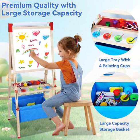 Art Easel for Kids: Wooden Right Leight Magnetic Magnetic Paintable Loving for Chiddlers 2-4،104+ اللوازم الفنية للبنين والبنات الذين تتراوح أعمارهم بين 4-8 إلى 2 و 2 لفائف ورائحة سعة التخزين in Saudi Arabia