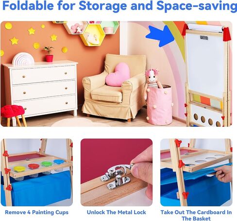 Art Easel for Kids: Wooden Right Leight Magnetic Magnetic Paintable Loving for Chiddlers 2-4،104+ اللوازم الفنية للبنين والبنات الذين تتراوح أعمارهم بين 4-8 إلى 2 و 2 لفائف ورائحة سعة التخزين in Saudi Arabia