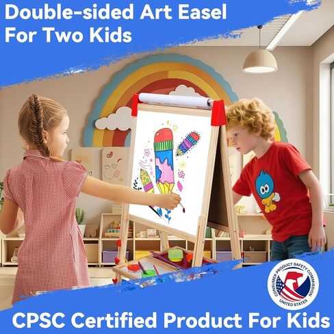 Art Easel for Kids: Wooden Right Leight Magnetic Magnetic Paintable Loving for Chiddlers 2-4،104+ اللوازم الفنية للبنين والبنات الذين تتراوح أعمارهم بين 4-8 إلى 2 و 2 لفائف ورائحة سعة التخزين in Saudi Arabia