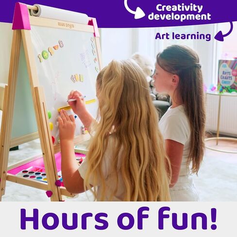 Blue Squid Art Easel for Kids, Easels for Toddlers | Adjustable Art Easel with Paper Roll, Magnetic Kid Chalkboard Easel Double Sided, Toddler White Board Toddler Easel for Kids 100+ Accessories in Kuwait