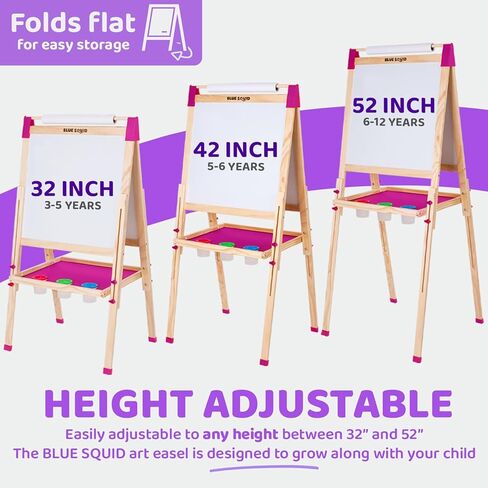 Blue Squid Art Easel for Kids, Easels for Toddlers | Adjustable Art Easel with Paper Roll, Magnetic Kid Chalkboard Easel Double Sided, Toddler White Board Toddler Easel for Kids 100+ Accessories in Kuwait