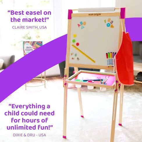 Blue Squid Art Easel for Kids, Easels for Toddlers | Adjustable Art Easel with Paper Roll, Magnetic Kid Chalkboard Easel Double Sided, Toddler White Board Toddler Easel for Kids 100+ Accessories in Kuwait