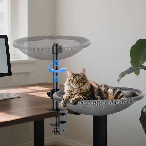 Cat Desk Bed & Berch - Novable Mesh Mesh Cat Hammock Nest لمكتب المكتب المنزلي ، 360 درجة قابلة للتعديل ، يحمل ما يصل إلى 62 رطلاً لجدول الألعاب/الدراسة (الوردي) in Kuwait