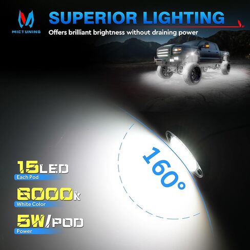 MICTUNING 4 Pods White LED Rock Lights مع حزام الأسلاك، مجموعة إضاءة تحت الجسم مقاومة للماء لشاحنة السيارة ATV UTV SUV Offroad Boat in Saudi Arabia