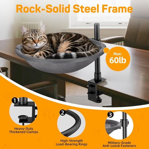Cat Desk Bed & Berch - Novable Mesh Mesh Cat Hammock Nest لمكتب المكتب المنزلي ، 360 درجة قابلة للتعديل ، يحمل ما يصل إلى 62 رطلاً لجدول الألعاب/الدراسة (الوردي) in Kuwait
