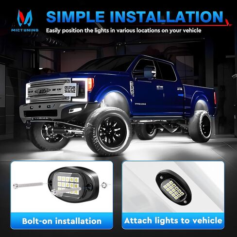 MICTUNING 4 Pods White LED Rock Lights مع حزام الأسلاك، مجموعة إضاءة تحت الجسم مقاومة للماء لشاحنة السيارة ATV UTV SUV Offroad Boat in Saudi Arabia
