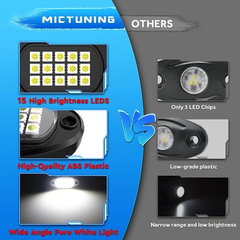 MICTUNING 4 Pods White LED Rock Lights مع حزام الأسلاك، مجموعة إضاءة تحت الجسم مقاومة للماء لشاحنة السيارة ATV UTV SUV Offroad Boat in Saudi Arabia