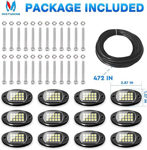 MICTUNING 4 Pods White LED Rock Lights مع حزام الأسلاك، مجموعة إضاءة تحت الجسم مقاومة للماء لشاحنة السيارة ATV UTV SUV Offroad Boat in Saudi Arabia