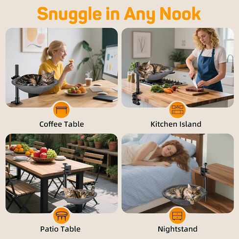 Cat Desk Bed & Berch - Novable Mesh Mesh Cat Hammock Nest لمكتب المكتب المنزلي ، 360 درجة قابلة للتعديل ، يحمل ما يصل إلى 62 رطلاً لجدول الألعاب/الدراسة (الوردي) in Kuwait