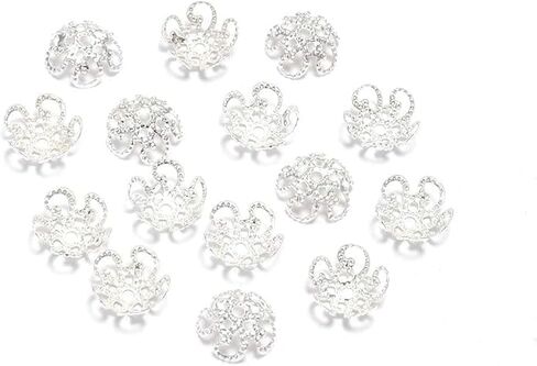 100 PCS Silver 8mm اللامع عتيقة خمر الفضة زهرة الزهرة أغطية نهاية حبة المعادن لصنع المجوهر in Kuwait