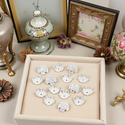 100 PCS Silver 8mm اللامع عتيقة خمر الفضة زهرة الزهرة أغطية نهاية حبة المعادن لصنع المجوهر in Kuwait