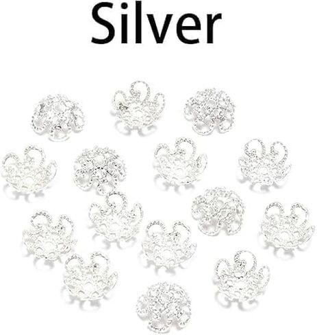 100 PCS Silver 8mm اللامع عتيقة خمر الفضة زهرة الزهرة أغطية نهاية حبة المعادن لصنع المجوهر in Kuwait