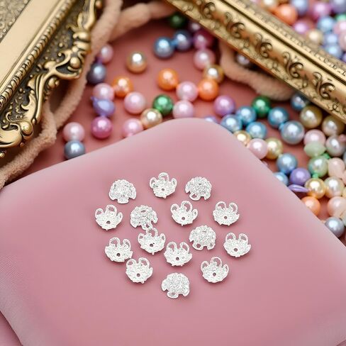 100 PCS Silver 8mm اللامع عتيقة خمر الفضة زهرة الزهرة أغطية نهاية حبة المعادن لصنع المجوهر in Kuwait