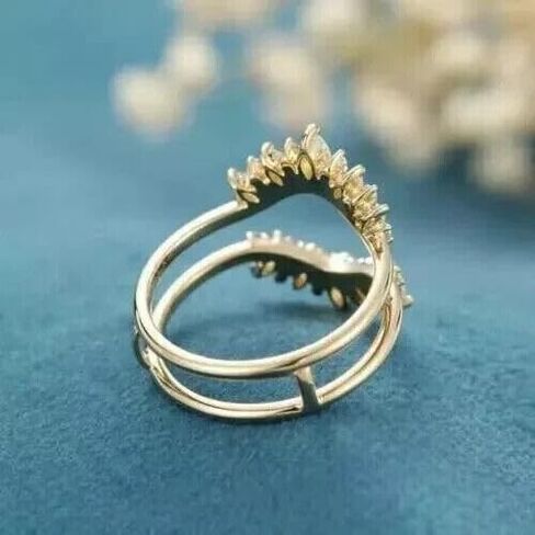 Drizzle Jewels 2Ct Marquise-Cut Lab Created Diamond Wrap Guard Enhancer Wedding Band Ring, 14K Yellow Gold Finish (Yellow, 6) in Kuwait