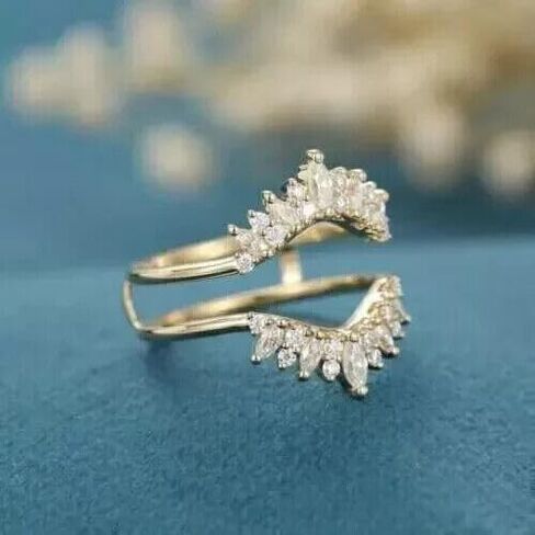 Drizzle Jewels 2Ct Marquise-Cut Lab Created Diamond Wrap Guard Enhancer Wedding Band Ring, 14K Yellow Gold Finish (Yellow, 6) in Kuwait