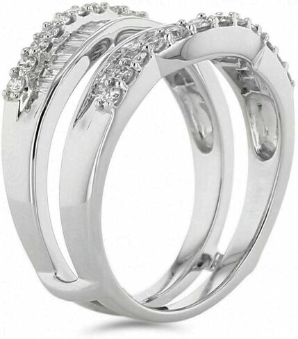 3ct baguette مختبر مختبر تم إنشاؤه Diamond Double Enhancer Wrapp Wrapp Ring ، 14K White Gold Finish (White ، 6) in Saudi Arabia