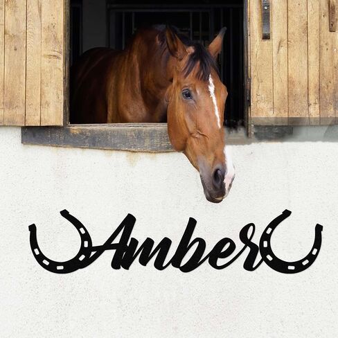 Custom Metal Horse Stall Name Plate with Horseshoe Horse Sign Decor Personalized Horse Name Sign Horse Ranch Barn Farm Door Signs Stable Decor Metal Wall Art in Saudi Arabia