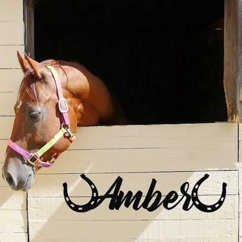 Custom Metal Horse Stall Name Plate with Horseshoe Horse Sign Decor Personalized Horse Name Sign Horse Ranch Barn Farm Door Signs Stable Decor Metal Wall Art in Saudi Arabia