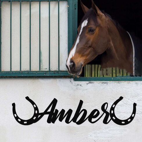 Custom Metal Horse Stall Name Plate with Horseshoe Horse Sign Decor Personalized Horse Name Sign Horse Ranch Barn Farm Door Signs Stable Decor Metal Wall Art in Saudi Arabia
