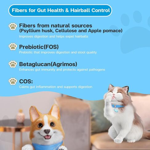 الألياف للقطط والكلاب - سمك التونة مع سمك السلمون - Cat Hairball Remedy & Cat Catpation Relief - 6 ألياف وظيفية مع prebiotics لصحة الأمعاء ، والسيطرة على كرة الشعر - 30 كيس in Saudi Arabia