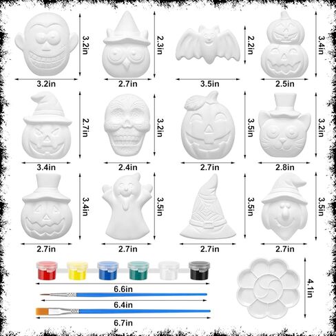 Leyndo 12 Set Halloween Ceramics لطلاء عيد الهالوين ترسم التماثيل الخاصة بك مجموعات الطلاء الجص DIY مع قبعة الخفافيش اليقطين غير المصممة لمشاريع الفنية الفنية للمشاريع الفنية in Saudi Arabia