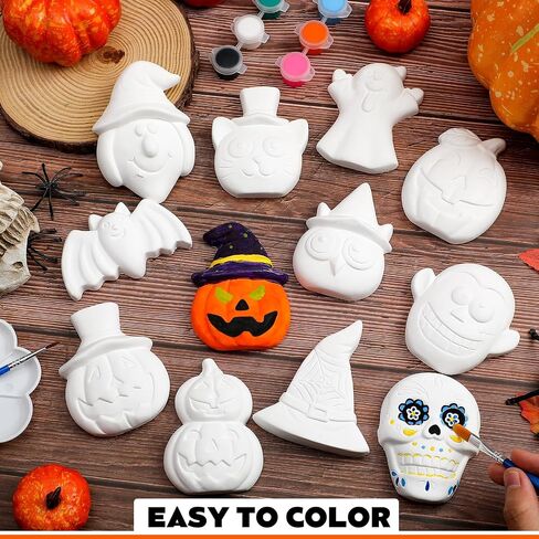 Leyndo 12 Set Halloween Ceramics لطلاء عيد الهالوين ترسم التماثيل الخاصة بك مجموعات الطلاء الجص DIY مع قبعة الخفافيش اليقطين غير المصممة لمشاريع الفنية الفنية للمشاريع الفنية in Saudi Arabia