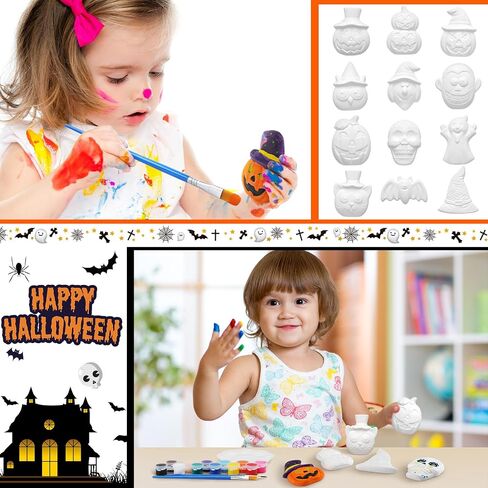Leyndo 12 Set Halloween Ceramics لطلاء عيد الهالوين ترسم التماثيل الخاصة بك مجموعات الطلاء الجص DIY مع قبعة الخفافيش اليقطين غير المصممة لمشاريع الفنية الفنية للمشاريع الفنية in Saudi Arabia